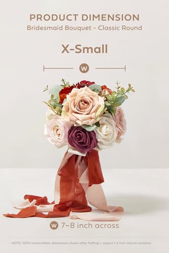 Ling's moment Artificial Flowers Burnt Orange Bridesmaid Bouquet Set of 4, Terracotta Wedding Flowers Bouquets for Bridesmaids, 7 Inch Bridal Bouquets for Bridesmaids, Wedding, etc - color: Or-burnt Orange