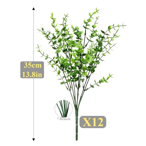 Artificial Eucalyptus Bundles Fake Greenery Stems Realistic Fade Resistant Faux Plants for Indoor Outdoor All Seasons Home Office Farmhouse Wedding Patio Garden Spring Decor Without Pot - color: Green, size: 12 Bundles