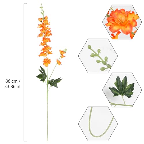 Orange Delphinium Artificial Flowers,8PCS Long Stem Silk Larkspur Flowers 33.5'' Faux Delphinium Stems for Tall Vase Home Wedding Table Decor(Orange) - color: Orange