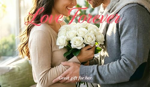 10 Pcs Real Touch Artificial Roses Fake Rose Long Stem Silk Faux Flowers Bridal Bouquet for Wedding Home Decor Romantic Valentine Gifts (White) - color: White