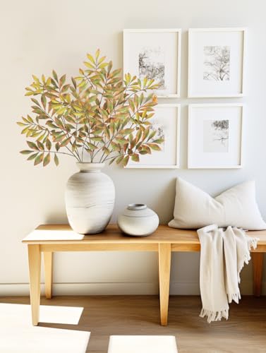 3PCS Artificial Greenery Stems Fall Leaves Stems Faux Branches for Vase 37.4 Inch Tall Fake Chestnut Leaves Branches Plants Leaf Bushes for Floral Arrangement Vase Bouquets Party Home Decor Yellow - color: Chestnut - Yellow