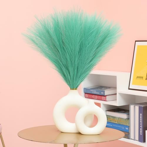 Ureymx Faux Pampas Grass Decor 17.7 Inch 6pcs, Artificial Pompas Grass Bulk Artificial Dried Flower Small Vase Filler for Boho Home Wedding Decoration (Lake Green) - color: Lake Green, size: 17 Inch 6 Pcs