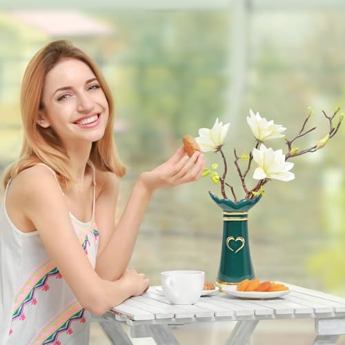 LoveLin,Artificial Flowers with Ceramic Vases,Faux Flower Arrangement,Affordable Luxury Artwork,Housewarming New Year Xmas Gift,Home Decor (White/Dark Green) - color: White/Green