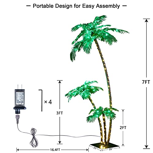 Lighted Palm Tree 7FT 3FT 2FT Artificial Palm Tree Decor for Outdoor 218 LED Light up Fake Tree for Indoor Outside Patio Hawaiian Tiki Bar Decoration - size: 7ft