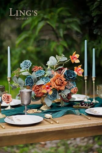 Ling's moment Artificial Flowers, 50Pcs 3" Roses in Teal Shades, Realistic DIY Foam Floral Decor for Wedding Bouquets/Centerpieces, Outdoor Party Backdrops, Room/Table, and Garden/Pot Decorations - color: Shade of 1970s, size: 50Pcs