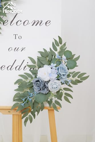 Wedding Welcome Signs Floral(Pack of 2)，Wedding Arch Flowers for Wedding Decorations and Reception Backdrop Decoration（New Blue） - color: New Blue