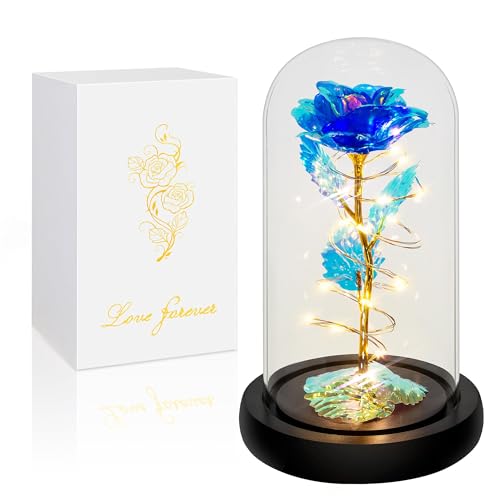 Childom Mothers Day Mom Gifts for Mom,Birthday Gifts for Women Moms Grandma,Flowers for Delivery Prime,Blue Light Up Rose in A Glass Dome,Anniversary Valentines Roses Gift for Her Wife Daughter - color: Blue Large