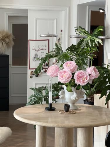 YalzoneMet 3.5'' Big Bloom Rose Artificial Flowers Light Pink 4Pcs Real Touch Rose Faux 17.7 Inch Long Stem Austen Roses Peonies Fake Flowers for Home Kitchen Party Christmas Flower Wedding Decor - color: Light Pink