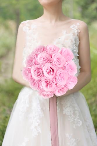 Glitter Roses Bouquet,30PCS Pink Roses Artificial Flowers Fake Sparkling Roses for Wedding Bouquet Party Christmas Home Decor(Light Pink) - color: Light Pink