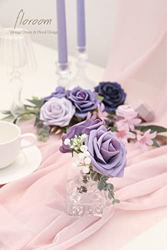 Floroom Artificial Flowers 25pcs Real Looking Lavender Purple Ombre Colors Foam Fake Roses with Stems for DIY Wedding Bouquets Bridal Shower Floral Centerpieces Party Tables Home Decorations - color: Shades of Lavender