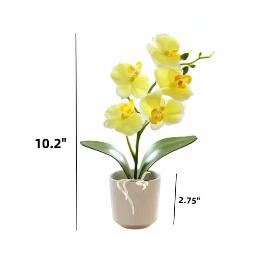 10.2" Orchids Artificial Flowers Fake Orchid Plant Potted Butterfly Orchid Silk Flowers Decor for Home Living Room Bathroom Wedding Office Decoration (Yellow) - color: Yellow