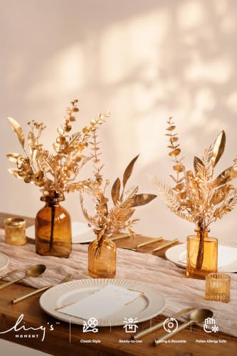 Ling's moment Artificial Golden Branches Box Set, 33pcs with 7 Kinds of Faux Greenery Picks for DIY Bridal Bouquets Wedding Floral Arrangement Table Centerpieces, Golden - color: Gld-golden
