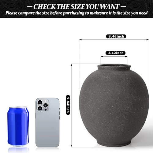 Black Ceramic Large Vase - 9.84 Inch Round Modern Ceramic Vases,Tall Vase for Decor Living Room Table Decor and Festive Home Interiors - size: 9.84Inch