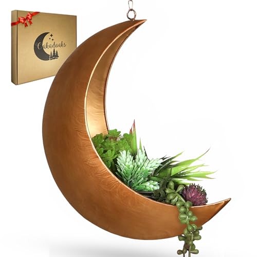 Gold Hanging Moon Planter – with Drain Holes - Moon Room Decor - Unique Planters for Succulents,Air Plant, Cactus, Artificial Plants- Plant Lover Gifts - Boho,Hippie, Birthdays,Witchy Gifts for Women - color: Gold Moon With Drain Holes