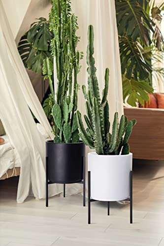 D'vine Dev Modern Black Plants Pot Cylinder Planter with Heavy Duty Stand, Medium 10 Inch Pot, 16.3 Inch with Stand Height, 96-T-B-2 - color: Black, size: Medium 10 Inch