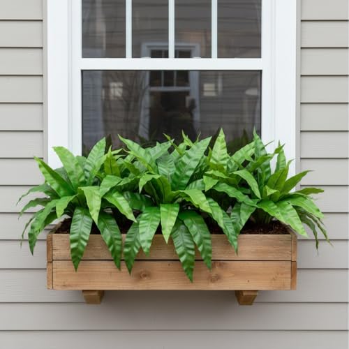 3pcs Artificial Bird's Nest Fern, 27.5" Wide Large Faux Fern Plants (45 Leaves Total), UV Resistant Fake Greenery for Window Box, Planter, Outdoor Porch, Patio & Indoor Home Office Decor