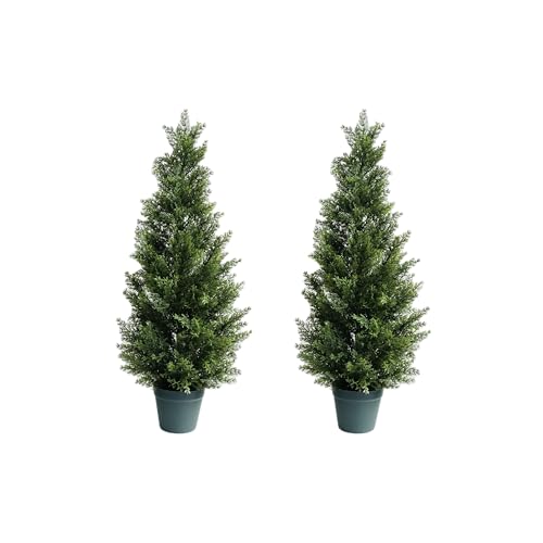 3FT Artificial Cedar Topiary Tree for Outdoor & Indoor Use – UV Rated Faux Cedar Tree in Planter, Fake Plants for Outdoor Planters & Indoor Decor, Ultra Realistic Artificial Shrubs (2 Pack) - size: 3ft