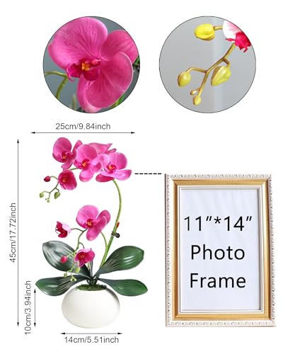 Forlaoers 17" Realistic Small Purple Orchid Faux Flowers Artificial Flower Arrangements with Vase Orchids Fake Plant Decor for Kitchen Table Centerpieces Home Dining Room Desk Decorations Indoor - color: A4:purple Orchid With Vase