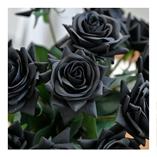 ZMZQ&flw Black Roses Artificial Flowers 12PCS, Real Touch Silk Flowers, Realistic Single Fake Flower with Individual Stems Leaves - color: Black 12pcs