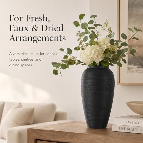 Black Ceramic Vase, 13.8" Tall Matte Vase for Modern Home Decor - color: Matte Black, size: 13.8in