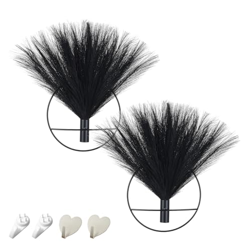 Jolly Boho Wall Art, Metal Wall-Mounted Display, Artificial Pampas Hanging Decor - 2 Pack, Black - Living Room, Bedroom, Bathroom, Dining Room - color: 23-pampas-black - Black Ring, size: S 7.8inch (Black Ring)