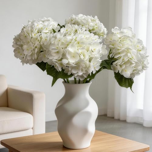 3Pcs 21in Hydrangea Artificial Flowers, Latex Real Touch Hydrangeas Bouquets, Lifelike Large Fake Artificial Flowers for Home Office Wedding Party Arrangements Decor (White) - color: White