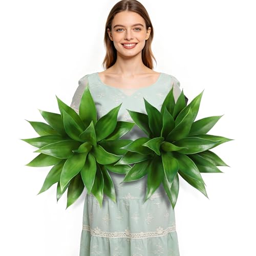 Wertuirk 18 Inch Artificial Agave Plant Set of 2, Realistic Faux Succulents with Vibrant Color, UV Resistant & Low Maintenance Fake Plants for Indoor Outdoor, Home, Garden Decor (Green×2, Medium) - color: Green×2, size: Medium