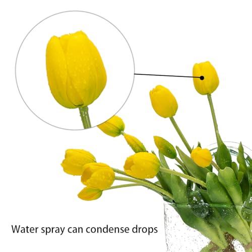 DUYONE 15Pcs Artificial Tulips Flowers, Soft Touch Realistic Latex Tulips Bouquet for Home Office Wedding Party Garden Decor, Fake Flowers for Dining Table Living Room Spring((Yellow,15pcs) - color: A Style-15pcs Yellow(no Vase)