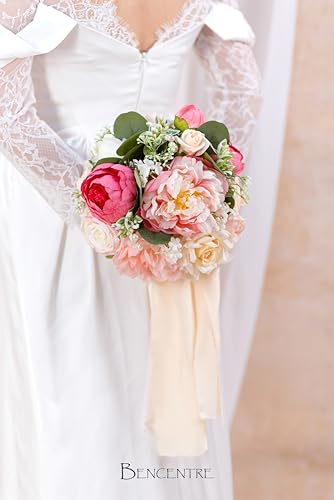 10 Inch Blush Wedding Bouquet for Bride,Spring Wedding Bouquet,Bridal Bouquets for Bride, for Wedding Ceremony Anniversary,Party and French Rustic Vintage Wedding,Artificial Flowers - color: Blush Pink