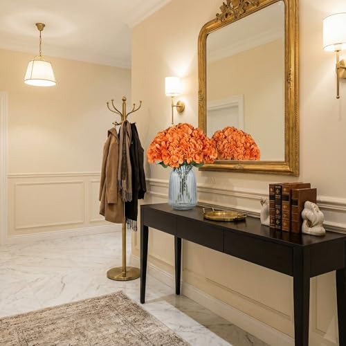 2Bouquets Artificial Fake Flowers Silk Hydrangea Arrangements Wedding Bouquets Decorations Plastic Floral Home Kitchen Garden Party Festival Bar DIY (Orange) - color: Orange, 5flower Heads