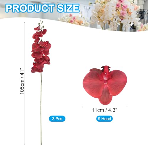 PATIKIL Artificial Orchid Stems 41", 3 Pack 9 Heads Faux Phalaenopsis Flowers Real Touch Fake Orchid Flower Branch for Vase Home Wedding Decoration, Burgundy - color: Burgundy