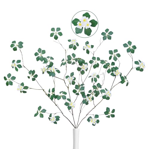 4Pcs 38.8 inches Artificial Tree Branches and Twigs Faux Plant Stems for Tall Vase, Home, Hotel, Office, Store Decor (Green Five-Leaf with Flowers) - color: Green Five-leaf With Flowers