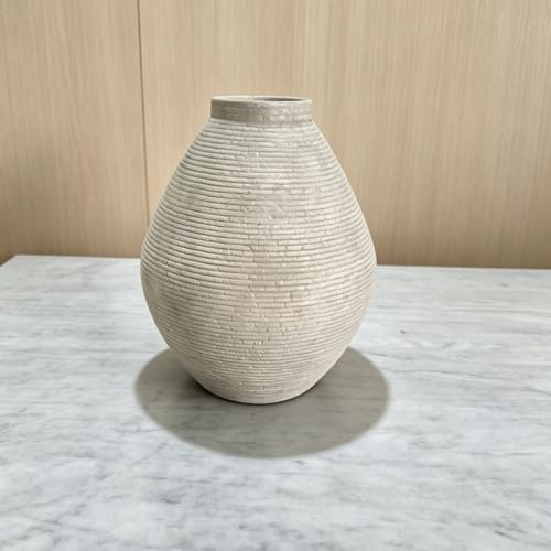 Rustic Ceramic Planter Pot, Terracotta Floor Vase with Textured Ribbed Design, Large Home Decor for Table Centerpiece, Farmhouse Style (Gray)