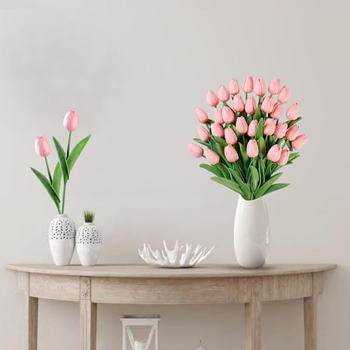 Sggvecsy 30 Pcs Fake Tulips Artificial Flowers Real Touch PU Faux Flowers Tulip Stems for Wedding Spring Bouquet Floral Arrangement Home Party Office Decorations for Mother's Day (Milk Pink) - color: Milk Pink, size: 30 Pcs