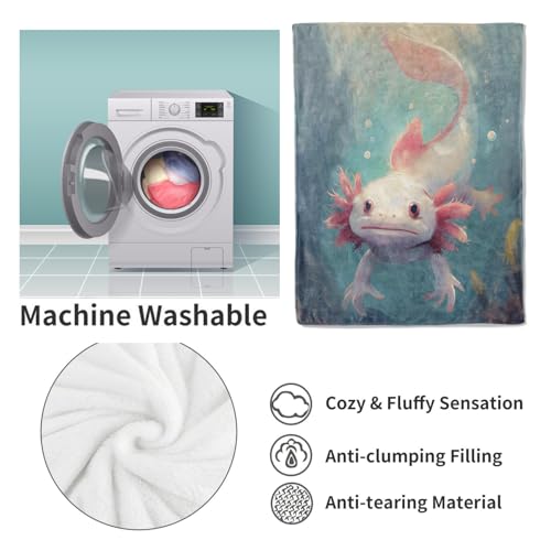 Cute Axolotl Fleece Blanket Gifts, Magical Underwater Creature Design, Soft Axolotl Throw 40x50 inches, Whimsical Aquatic Decor - Soft Blue and Pink - color: Color448, size: 40"x50"