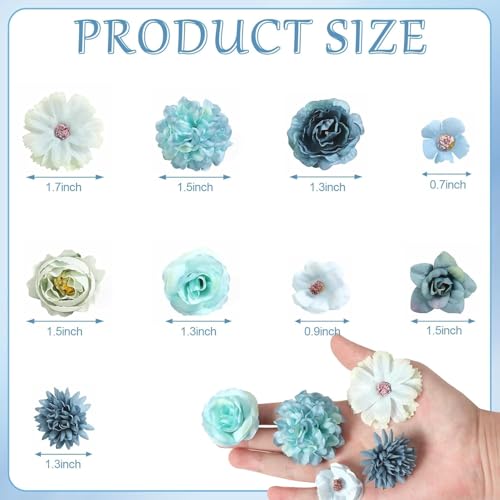 rongflower Faux Flower Heads Small Silk Artificial Flower DIY Fake Mini Flowers Rose Daisy Multicolor Flowers Craft Supplies for Wedding Party Wreath Graduation Season Party Home Decor (45, Blue) - color: Blue