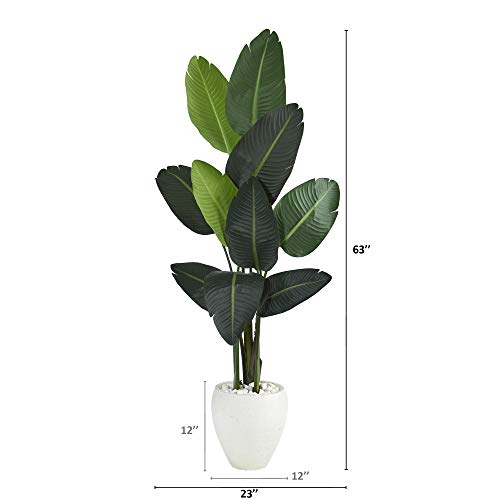 Nearly Natural 63in. Travelers Palm Artificial Tree in White Planter