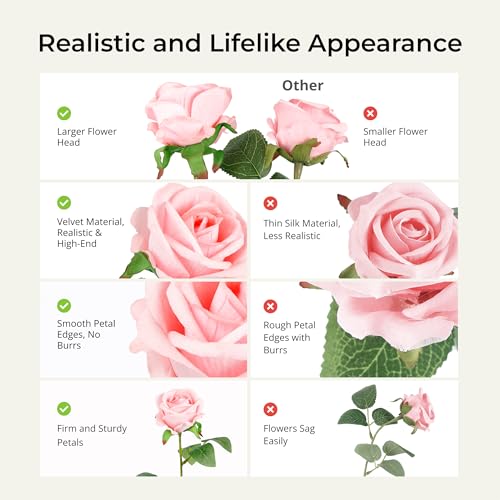 Auihiay 14PCS Mix Color Artificial Roses, Realistic Silk Fake Roses Flowers with Long Stem for Valentine's Day Gift, Baby Shower Centerpieces & Wedding Party Decor - color: Mix Color