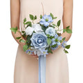 Ling's moment Blue Artificial Wedding Flower Bouquets for Bridesmaids White Floral Bouquet Dusty Blue Bridal Bouquets for Bridesmaids with Ribbon Ceremony Anniversary,7-inch Diameter - color: Blu-posy-dusty Blue & Navy