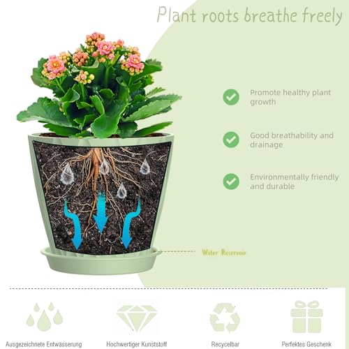 6 Inch Plant Pots, 6 Pack Indoor Flower Pots, Planters with Drainage Holes and Trays for Orchids, Violets, Succulents, Herbs, and Other Plants,Green - color: Green, size: 6inch