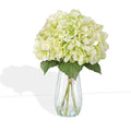 5-Piece Artificial Hydrangea Arrangement in Glass Vase - Fade-Resistant Silk Flowers with Faux Water for Table Centerpieces - color: Multi-hydrangea Stem in Vase, size: Green