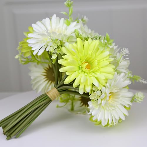Lifelike Artificial Daisies 24pcs, Fake Wildflowers Bouquet for Vase, No-Fade Silk Spring Flowers for Home Table Decor Living Room Kitchen Centerpiece (Green - 2 Bouquets)
