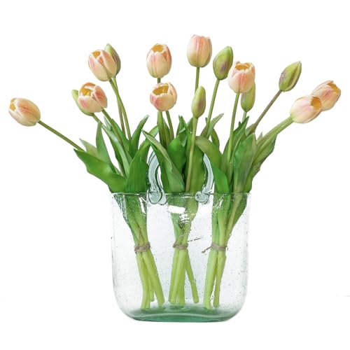 DUYONE 15Pcs Artificial Tulips Flowers, Soft Touch Realistic Latex Tulips Bouquet for Home Office Wedding Party Garden Decor, Fake Flowers for Dining Table Living Room Spring-B Pink Champagne - color: B Style-15pcs Pink Champagne(no Vase)