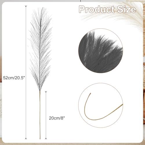 uxcell 50 Pcs Faux Pampas Grass 52cm/20.5" Artificial Fake Dried Pampas Grass Decor with Stem for Floor Vase Filler, Wedding Decoration, Home Decoration, Dark Grey - color: Dark Grey