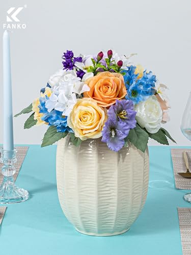 FANKO Artificial Flowers for DIY, Pastel Multicolor Faux Flowers Bouquet, Fake Rose Daisy Lily Hydrangea Silk Flowers for Vase, Home Decor, Garland, Wedding, Birthday, Party, Romantic Celebration - color: Multicolor-2