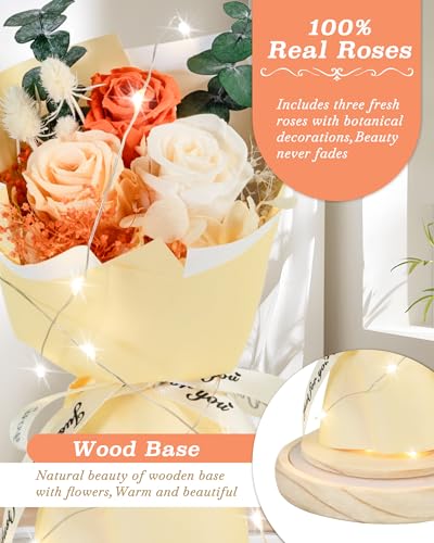 HVY Preserved Flowers Bouquet for Her,Forever Flowers Fresh Bouquet Mothers Day Birthday Gifts for Mom Preserved Rose Gifts for Women Wife Girlfriend Red Eternal Rose Present - color: Champagne Rose