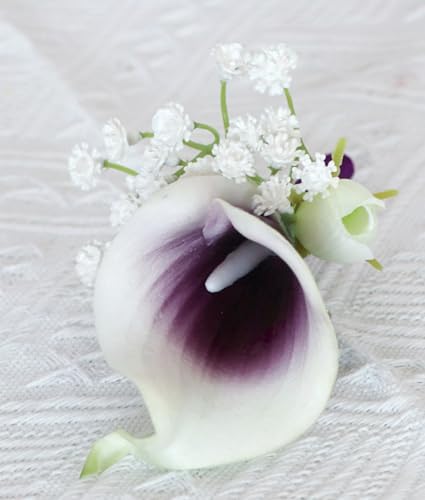 Artificial Calla Lily Wedding Boutonniere Groom and Groomsmen Buttonholes Flower with Pins Prom Party Suit Decoration Anniversary Accessories for Man (Purple,8) - color: Purple