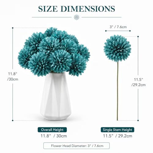 Mandy's 12pcs Artificial Teal Chrysanthemum | 11.8 inch Artificial Mums Flowers for Home Table Centerpiece Summer Decor Silk Flowers for Porch Patio and Wedding - color: Teal