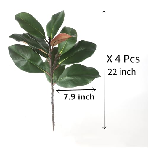 COTSEN 4 Pcs Artificial Magnolia Leaves Branches 22inch 3D Fake Magnolia Leaves Plant for Office Family Indoor Outdoor Decor