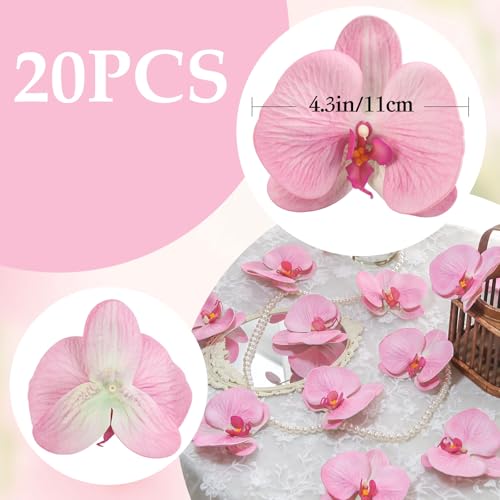 20 PCS Pink Artificial Orchid Flower Heads,4.3'' Real Touch Latex Butterfly Orchid Faux Phalaenopsis Flowers Bulk for Wedding DIY Crafts Hair Accessories Table Centerpieces Home Decor(Pink) - color: Pink